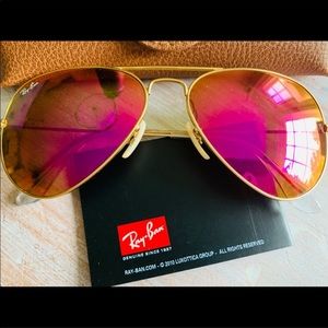 Ray Ban Aviator Sunglasses Pink Gold 58mm NWOT